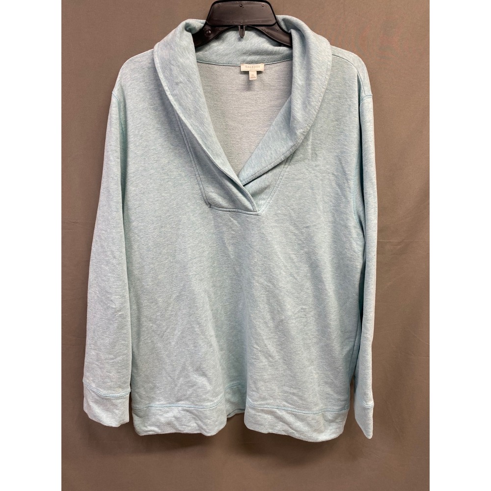 Talbots Women's Light Blue/Green Marled Pullover Sweatshirt Shawl Collar XL
